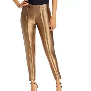 Ramy Brook Lucinda Gold Lame Metallic Pants High Rise Skinny Ankle Zip Size 00